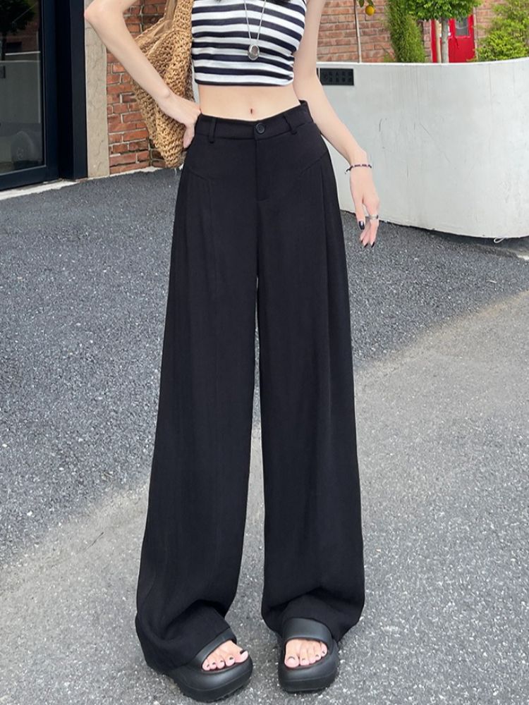 K Wide Legged Women's Slim High Waisted Suit Straight Leg Casual Pants_ecoleips.com