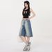 Vintage Blue Distressed Washed Denim For Women, New Summer Style, High-waisted, Loose-fitting, Slimming, Straight-leg,_ecoleips.com