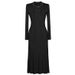 French Style Women's Long Knitted Dress With Long Sleeves Single Breasted Design Elegant Openwork Slim Fit For Tea Break_ecoleips.com