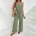 Summer Tie Waist Sleeveless Long Straight Suspender Jumpsuit For Women_ecoleips.com