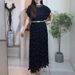 Elegant Women's Pearl-Embellished Maxi Dress Flowy Pleated A-Line Tunic With Loose Fit For Spring Summer Office To Evening_ecoleips.com