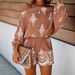 Women's Summer Off-Shoulder Printed Two-Piece Set European American Style Loose Casual Long-Sleeved Shorts Ensemble_ecoleips.com