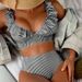 Verve 2025 New Striped High-Waisted V-Neck Ruffle Bikini Swimsuit For Women_ecoleips.com