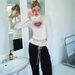 AC758 Heart Print Contrast Color Half High Collar Long Sleeve T-Shirt Slim Fit Casual Simple Top For Everyday Wear_ecoleips.com
