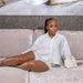"Women's Sweet & Fresh Beaded Lapel Shorts Set – Bat Sleeve Blouse & High Waist Shorts, Summer Two-Piece Outfit (White, S-XXL)"_ecoleips.com