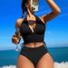 High Waisted Sexy Lace Up Ribbed Bikini Two Piece Swimsuit European American Style Wire Free Adjustable Cross Over Swimwear For Women_ecoleips.com