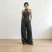 Summer New Style Women's Off-Shoulder Sleeveless Jumpsuit Wide Leg Halter Woven Striped Solid Color Elegant Romper_ecoleips.com