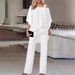 Women's Elegant Off-Shoulder Batwing Sleeve Top And Pants Set Casual Irregular Two Piece Spring Summer Autumn_ecoleips.com