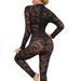 Women's Slim Fit Lace Jumpsuit Long Sleeve Black Jacquard See Through Elegant Hollow Out Sexy Summer Romper_ecoleips.com