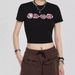 Qi Duo Cross-Border Summer European American Sweet And Spicy Style Top Round Neck Pullover Short Sleeve Letter Print_ecoleips.com