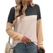 2025 Autumn/Winter New Round Neck Twist Bar Color Block Long Sleeve Loose T-shirt For Women_ecoleips.com