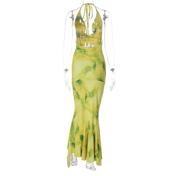 Women's Elegant Deep V Halter Floral Print Ruffled Maxi Dress – Fall Party Gown 2026_ecoleips.com