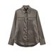Women's Clothing Pocket Decoration Satin Texture Shirt Women's Clothing New Fashion Versatile Casual Long Sleeve_ecoleips.com
