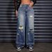 Women's Relaxed Straight-Leg Distressed Jeans – Vintage Washed Denim, Comfortable & Stylish_ecoleips.com