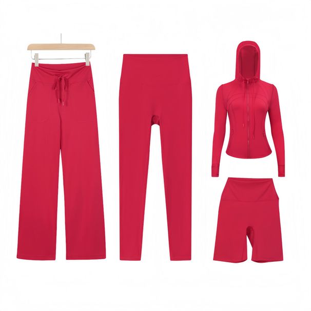 Women's Clothing Women's Slim Fit Jacket Set Four Piece Cropped Pants Straight Leg Pants Stretch Jacket Sportswear_ecoleips.com