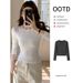 High-End Casual Women's T-Shirts, Women's Slim Base Shirts, Pinched Waists, Shoulders, Long Sleeves, Underwear With Hot_ecoleips.com