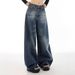 Vintage High-Waisted Flared Jeans – 90s Retro Denim Wide-Leg Pants – Distressed Washed Blue Y2K Streetwear _ecoleips.com