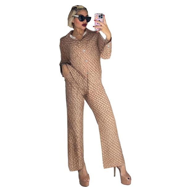 Aria Basics Aria Basics J5096 European And American Cross-border Women's Clothing, Fashionable Casual Digital Print Shirt + Pants Two-piece Set,_ecoleips.com