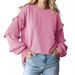 K New Women's Lantern Sleeve Round Neck Lace Sleeve Pullover Top_ecoleips.com