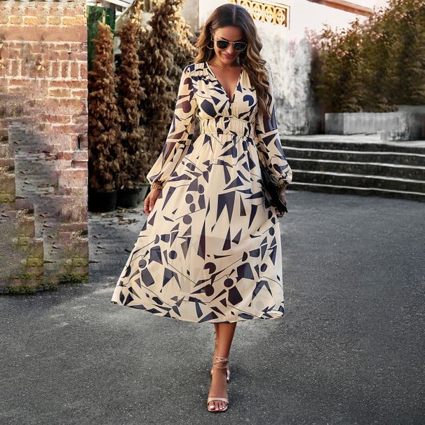 V-Neck Floral Dress, Summer Women's Casual Printed Long Skirt For Vacation And Leisure Wear_ecoleips.com