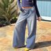 Women's Clothing High Waisted Jeans, Street Style, Solid Color, Washed Blue, With Pockets, Loose Fit, Wide Leg Pants._ecoleips.com