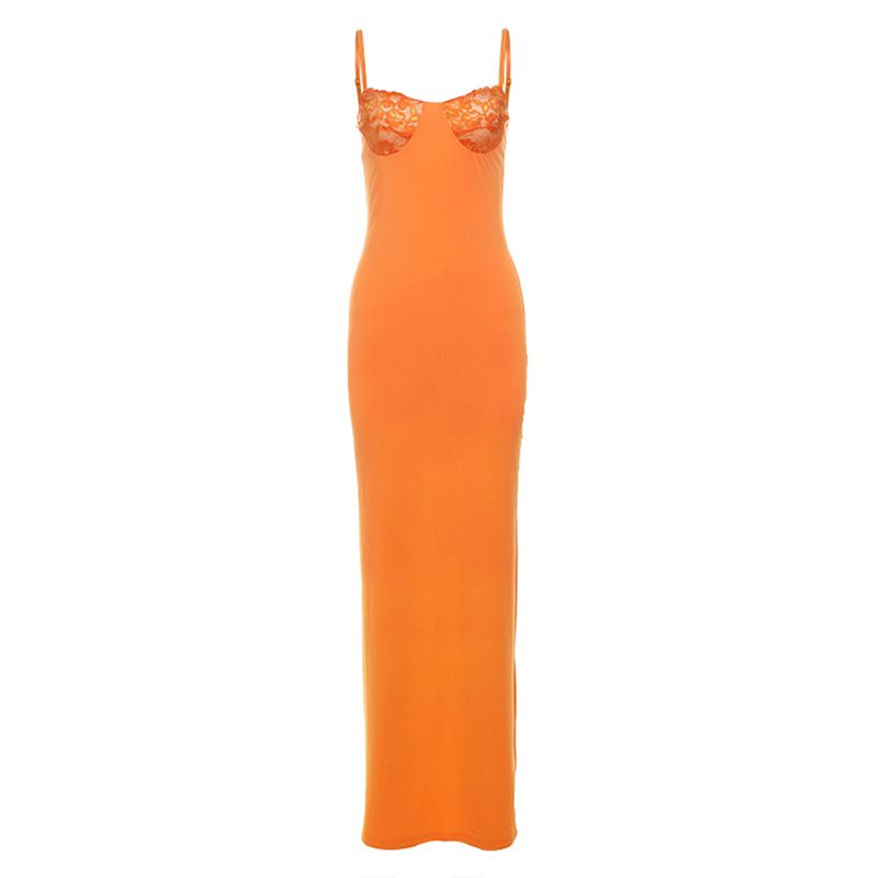 Women's Clothing Spring And Summer New French Temperament Lace Splicing Suspender Long Skirt Sexy Slim Dress Female_ecoleips.com