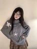 girl Early Autumn Retro Lazy Style Fashion Irregular Pullover Gray Loose For Female Students Cape High Neck Knitted Sweater_ecoleips.com