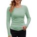 Women's Clothing Basic Round Neck Long Sleeve T-Shirt 2026 New Style Solid Color Ribbed Rayon_ecoleips.com