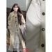 Minimalist Korean-style Lapel Trench For Girls, New Autumn And Winter Khaki-colored Oversized Mid-length Elegant Coat_ecoleips.com