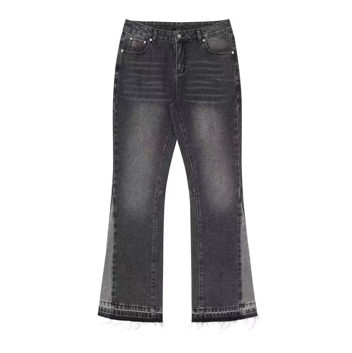 Women's Clothing Vintage Washed Flare Jeans For Women, Distressed Patchwork Denim Pants With 70s Retro Style (S-XL, Blue/Black)_ecoleips.com