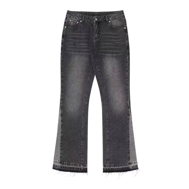 Women's Clothing Vintage Washed Flare Jeans For Women, Distressed Patchwork Denim Pants With 70s Retro Style (S-XL, Blue/Black)_ecoleips.com