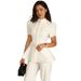 Women's Summer Blazer With Bubble Sleeves & Waist Cinch – Stylish Polyester Cropped Jacket, Button-Up Office-To-Dinner Top (White, S-2xl)_ecoleips.com