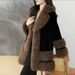 Women’s Clothing autumn and winter fashion temperament new v neck fur coat medium length slim young big fur collar coat_ecoleips.com