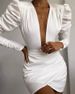 Women's Solid Color Deep V Neck Slim Bodycon Dress Long Sleeved Autumn Winter Style European American Cross Border Fashion_ecoleips.com