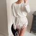 Elegant Round Neck Lace Trim Asymmetrical Long Sleeve T-Shirt For Women – Breathable Polyester Blend, Office & Casual Wear (Blue/White, S-2xl)_ecoleips.com