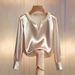 2026 Independent Site Spring/Summer French Style High-End Pearl Satin V-Neck Shirt Top For Women_ecoleips.com