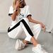 Blue And White Floral Print Color Block Women's Suit Unique Healing Pattern Casual Fashion Pant Set for Spring/Autumn_ecoleips.com