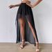 Verve Women's Elastic Waist Beach Cover-Up Sexy Sheer Mesh Split Midi Skirt_ecoleips.com
