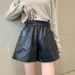 K Leather Shorts For Women, Oversized PU, Loose Fit, Wide Legs, Slim And High Waist, Worn With Bottom Boots And Pants_ecoleips.com