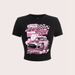 American Retro Y2K Millennium Style Sports Car Print Short-sleeve Crop Top For Women, Slim Fit, Off-the-shoulder, Trendy_ecoleips.com