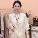 Spring And Summer Versatile T-Shirt, Large-Sized Women's Five-Quarter Sleeve Stand-Up Collar Embroidered Cotton And Line_ecoleips.com