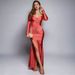 Women's Clothing Top One Shoulder V Neck Long Sleeved High Waist Evening Dress Fishtail Skirt Long Skirt Dress_ecoleips.com