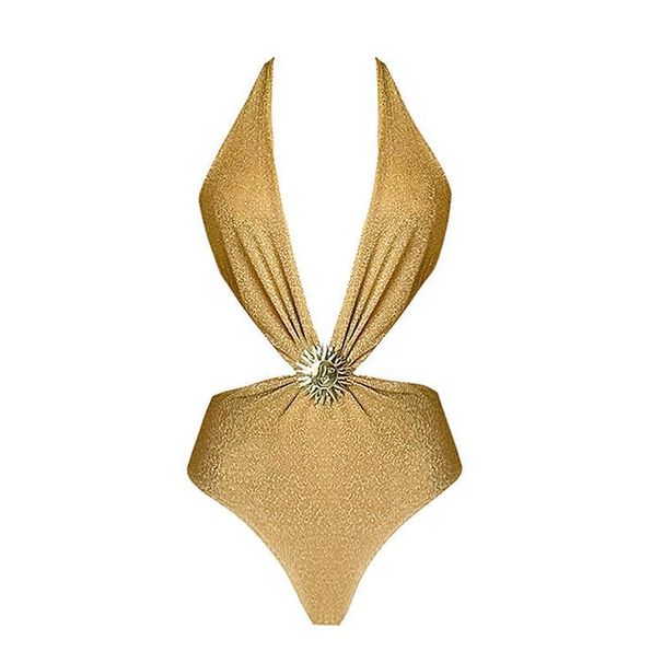 New Luminous Fabric Hollow Halter Sexy One Piece Swimsuit Women's Set_ecoleips.com