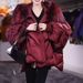 Women's Fashionable Angora Red Down-Alternative Coat, Lightweight Long Puffer Jacket For Winter, Elegant Oversized Style With Faux Fur Collar_ecoleips.com