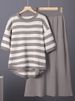 K New Women's Fashion Set Short Sleeve T-shirt+Half Skirt Knitted Two Piece Set For Women_ecoleips.com