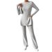 Voya Women's Simple Lazy Style Fashion Set Autumn/Winter Home Solid Color Comfort Two Piece Set_ecoleips.com