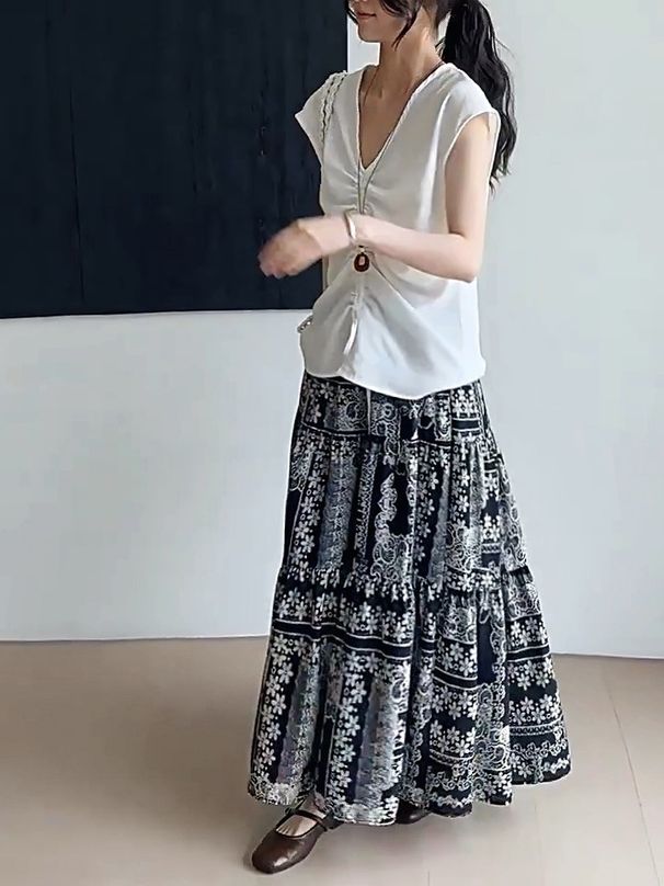 Verve Fashion Versatile Slimming Chiffon Printed For Women Summer New Floral A-line Long Skirt_ecoleips.com