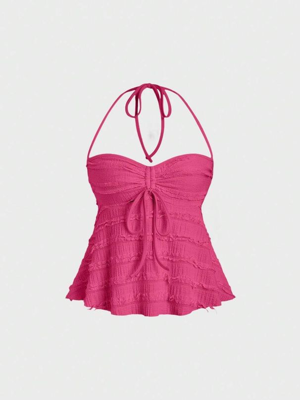 Women's Clothing Three Dimensional Lace Short Tube Top Fashion Halter Neck Suspender Top_ecoleips.com