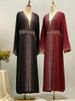 Hot Selling Ramadan Rhinestone Cardigan Islamic Dresses With Pockets Kebaya Muslim Kimono Abaya Dubai Modest Clothing Women Red_ecoleips.com