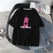 Women's Short Sleeved T-Shirt round Neck Loose Fit mid Length Summer Style Trendy Student Top Bear Pattern_ecoleips.com